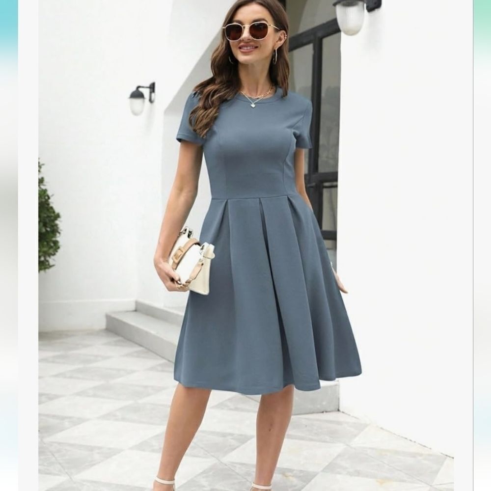 LULAROE Solid Slant Pocket Pleated Dress Light Blue Size Small